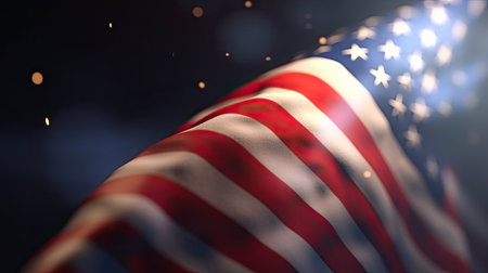 American flag with bokeh effect, 3d rendering background.の素材