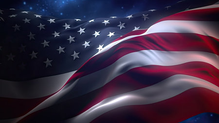 United States of America flag waving in the wind. 3D renderingの素材