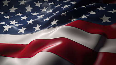 American Flag Waving in the Wind - 3D Rendered Imageの素材
