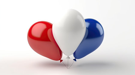 3d rendering of red, blue and white balloons in white backgroundの素材