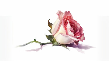 pink and white rose isolated on white background, watercolor paintingの素材