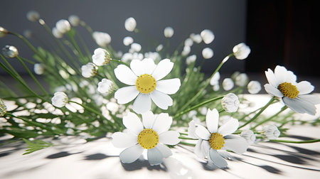 White daisies on a white background. Shallow depth of fieldの素材