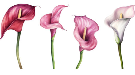 Set of calla lilies isolated on white background. Vector illustration.の素材