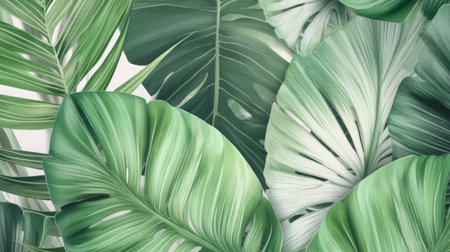 Tropical leaves background. Monstera and banana palm leaves.の素材