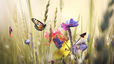 Butterfly on flower in the meadow. Nature background.の素材