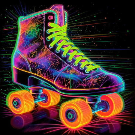 Skate Skate on a black background with colorful lights. Vector illustration. Blacklight Paintingの素材