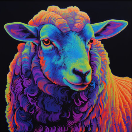 Sheep portrait. Animal head. Colorful vector illustration for your design, Blacklight Paintingの素材