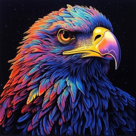 Bald Eagle. Colorful illustration of the head of an eagle. Blacklight Paintingの素材