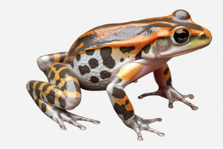 3D rendering of a red-spotted frog isolated on white backgroundの素材