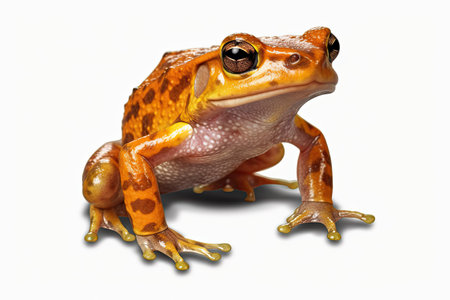 3D digital render of a red tropical frog isolated on white backgroundの素材