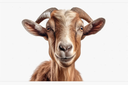 Portrait of a goat on a white background with copy space.の素材