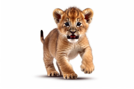 Cute little lion cub, isolated on white background. Studio shot.の素材
