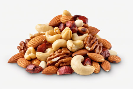 Mixed nuts on white background. Top view. Healthy food.の素材