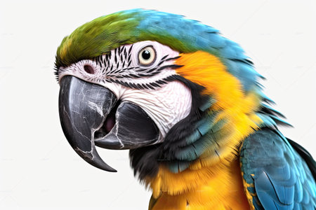 Beautiful macaw parrot isolated on white background, closeupの素材