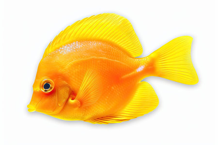 Yellow fish isolated on white background. 3D illustration. Top view.の素材