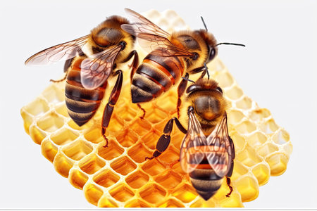 Honeybee (Apis mellifera) on a honeycombの素材