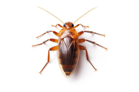 Brown cockroach isolated on white background. Close-up image.の素材