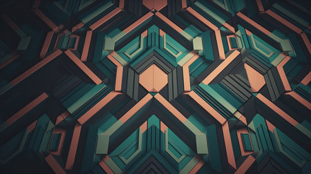 Abstract 3d rendering of chaotic hexagons. Beautiful symmetrical background.の素材