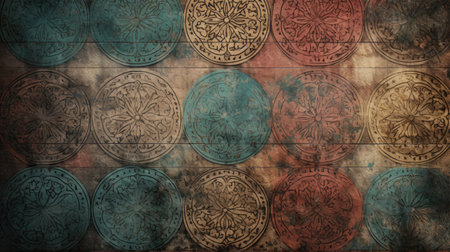 Grunge background with circles and grungy pattern in retro styleの素材
