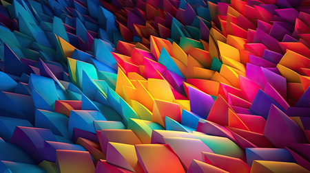 Abstract 3d rendering of chaotic multicolored pyramids. Futuristic background with polygonal shapes.の素材