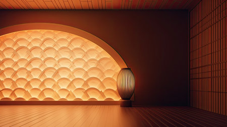 Interior of the room with a wooden floor and a lamp. 3d renderingの素材