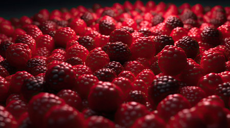 Red raspberries background, 3d rendering. Computer digital drawing.の素材