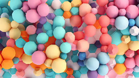 3d rendering of abstract geometric background with multicolored balls.の素材