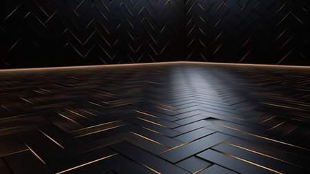 3d rendering of abstract geometric shapes in empty room. Futuristic background design.の素材