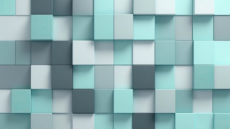 Abstract 3d rendering of geometric shapes. Colorful cubes background. Reflective surface pattern.の素材