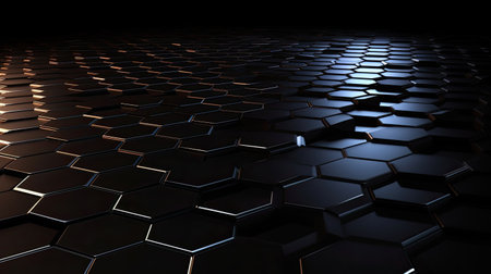 3d rendering of black hexagons background in virtual space. Futuristic technology style.の素材