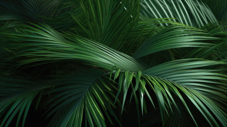 Green palm leaves background. 3D rendering illustration. Computer digital drawing.の素材