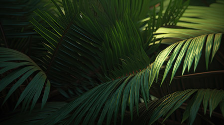 Tropical background with palm leaves. 3d render illustration.の素材