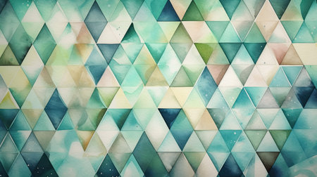 Abstract watercolor background with triangles in blue, green and beige colorsの素材