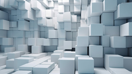 Abstract 3d rendering of white and blue cubes. Futuristic background with cubes.の素材
