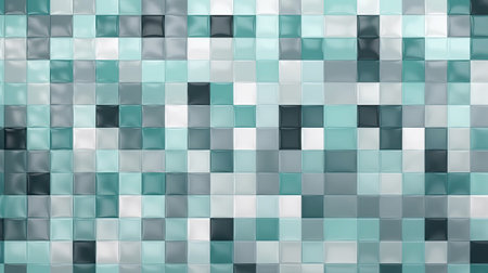 Abstract blue and white square mosaic background. 3d render illustration.の素材