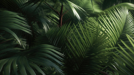 Beautiful green palm leaves as a background. Close-up.の素材
