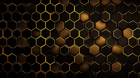 Abstract black background with golden hexagons. Vector illustration. Eps 10の素材