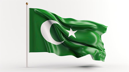 Pakistan waving flag isolated on white background. 3d render illustration. Pakistan Independence Day, 14 Augustの素材