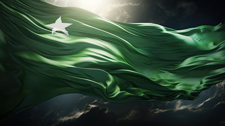 waving flag of somalia in sunset sky, 3d render. Pakistan Independence Day, 14 Augustの素材