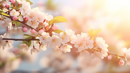 Cherry blossom in spring time. Blossoming branch with pink flowers.の素材
