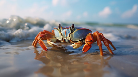 Sally Lightfoot crab (Ceratophorus calyptratus) on the beachの素材