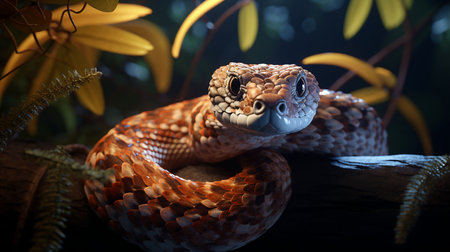 Close-up portrait of a red snake in the terrarium.の素材
