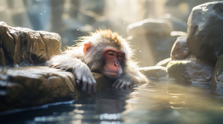 A Japanese macaque (Macaca sylvanus) in a hot spring.の素材