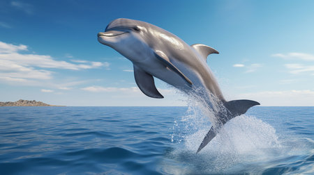 Dolphin jumping out of the water. 3d render illustration.の素材