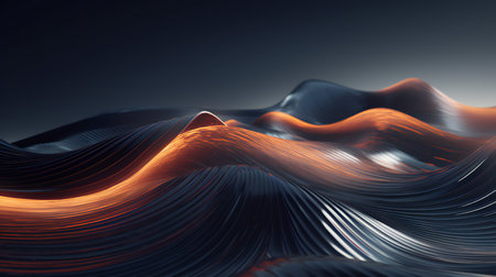 3d rendering of abstract wavy surface in black and orange colorsの素材