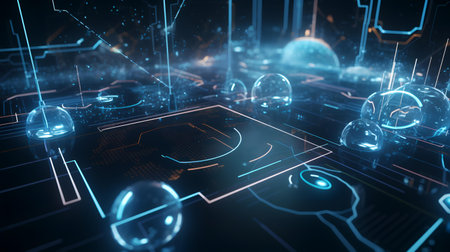 Futuristic user interface. 3d rendering toned image double exposureの素材