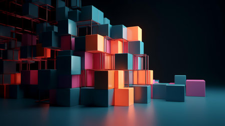 3d render, abstract background with cubes in red, blue and blackの素材