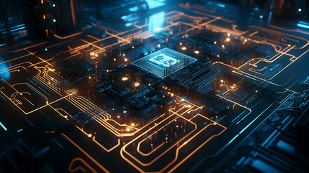 Circuit board background. 3d rendering, 3d illustration.の素材
