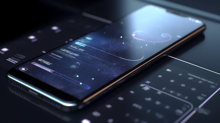 Smartphone with hologram screen. 3d illustration. Technology concept.の素材