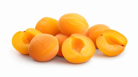 Ripe apricots isolated on white background. Clipping pathの素材